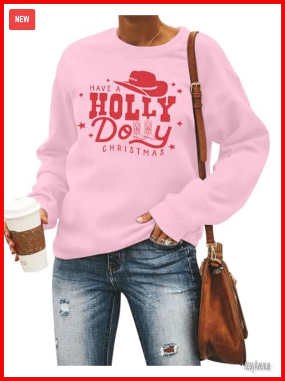 Christmas Holly Pullover Sweatshirt Womens Crew Neck Loose Fit Holiday
